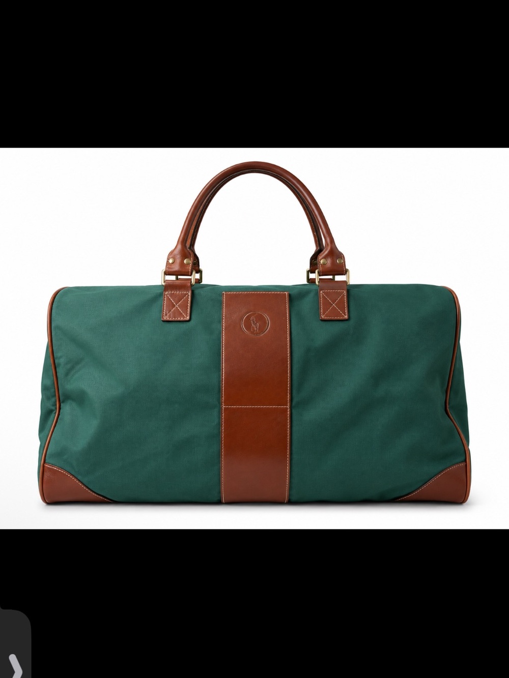 RALPH LAUREN POLO Green Canvas Travel Weekender Bag with Brown Trim NEW